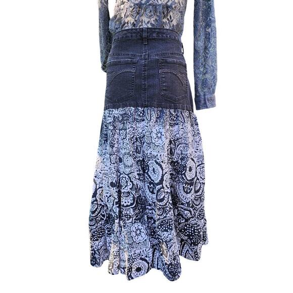 Gloria Vanderbilt Dark Wash Denim Black White Cotton Peasant Reconstructed Skirt - Picture 5 of 9
